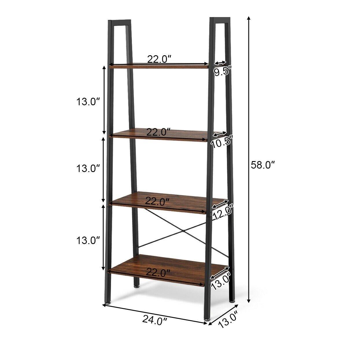 Ladder Shelf 4-Tier Industrial Bookshelf Storage Rack - Giantexus