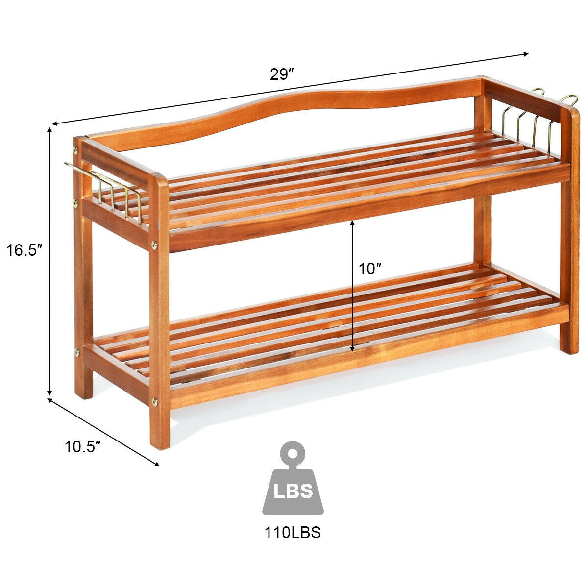 Giantex 2-Tier Wood Shoe Rack, 29"Lx10.5"Wx 16.5"H