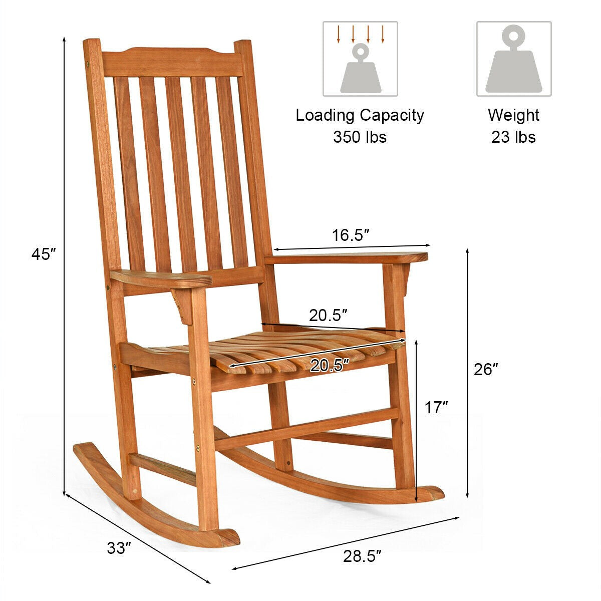 Porch Rocking Chair, Solid Wood Rocker
