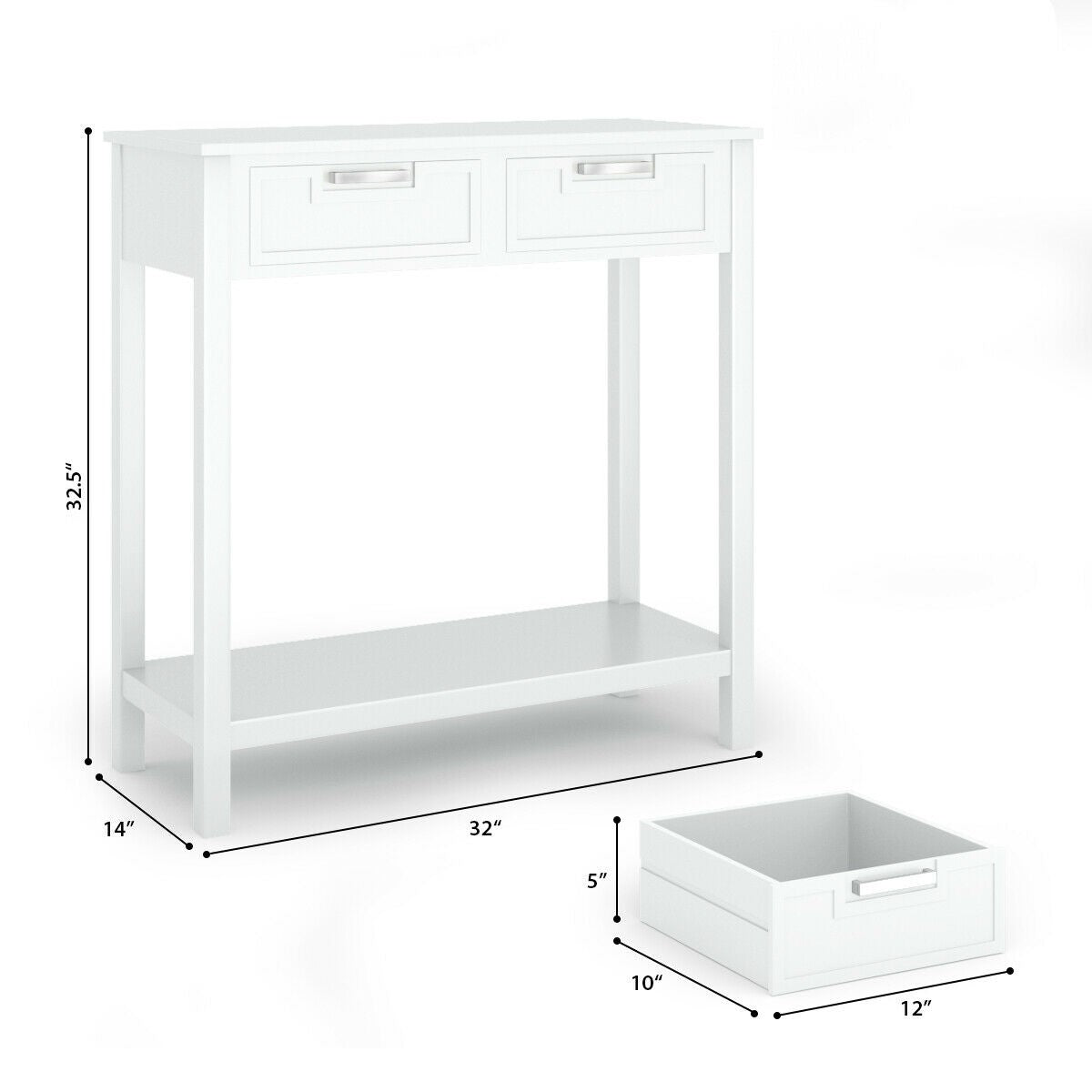 Console Sofa Table with 2 Drawers and Bottom Shelf