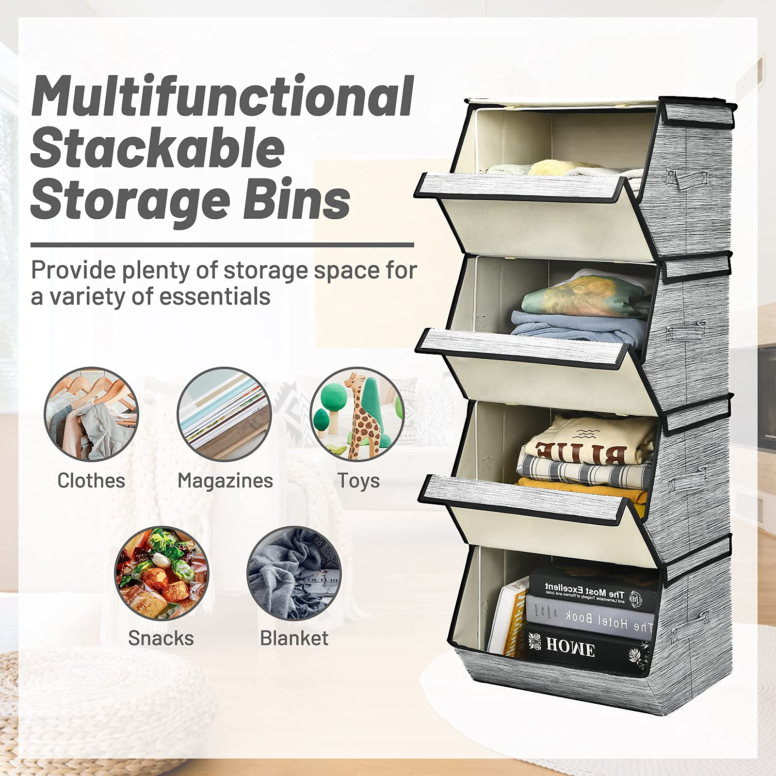 Giantex Storage Bins Set of 4 Stackable Cubes Fabric Baskets w/ Lid, Handles