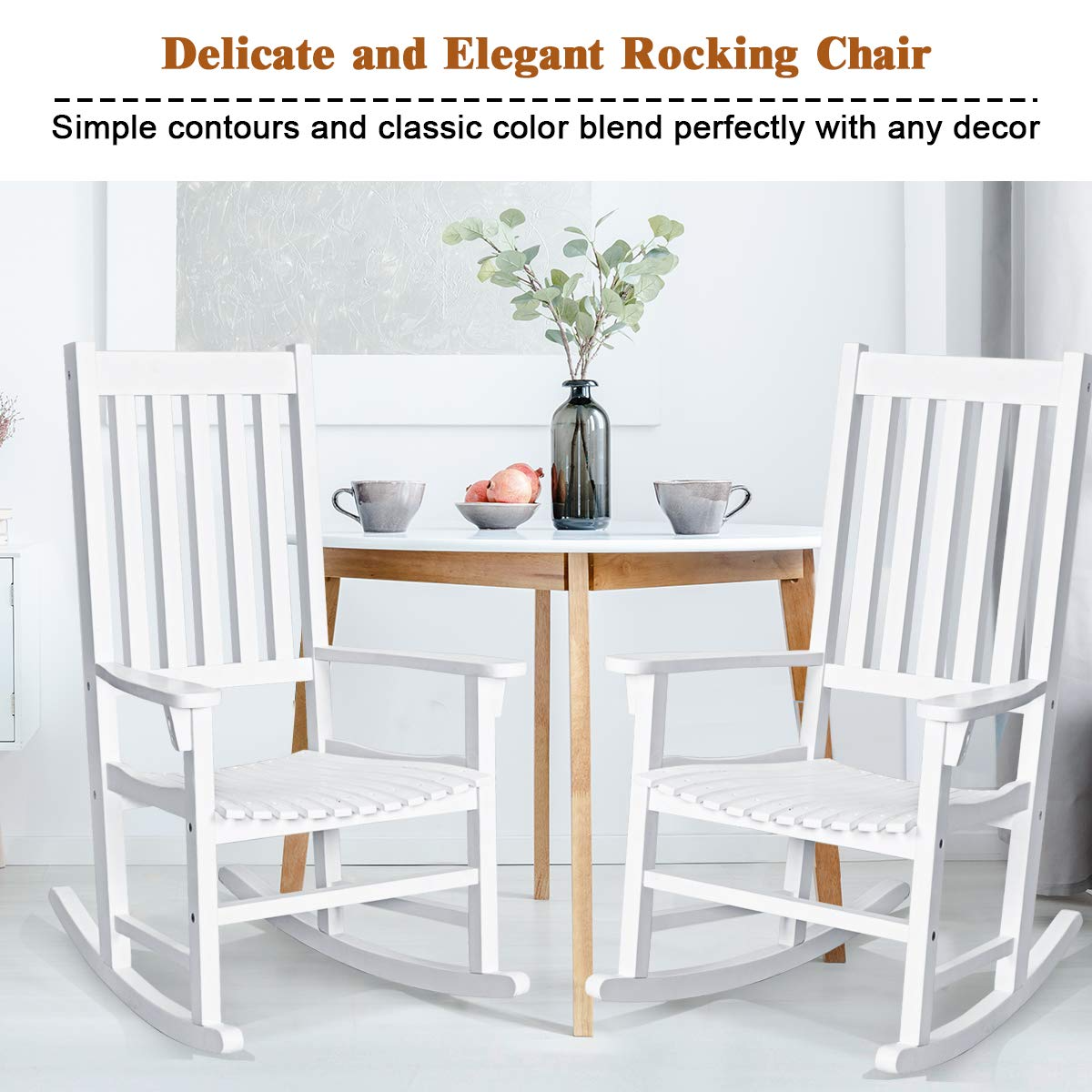 Giantex Rocking Chair Acacia Wood Frame Outdoor& Indoor