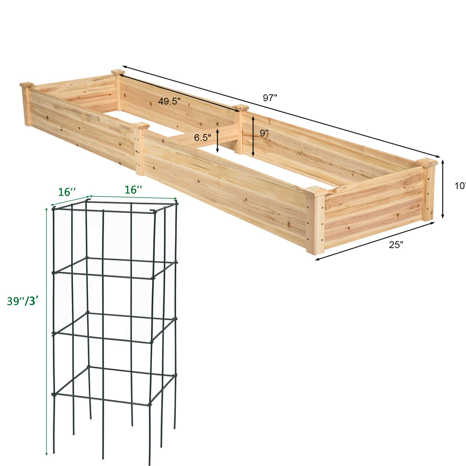 Raised Garden Bed with 4 Plant Cages & Support