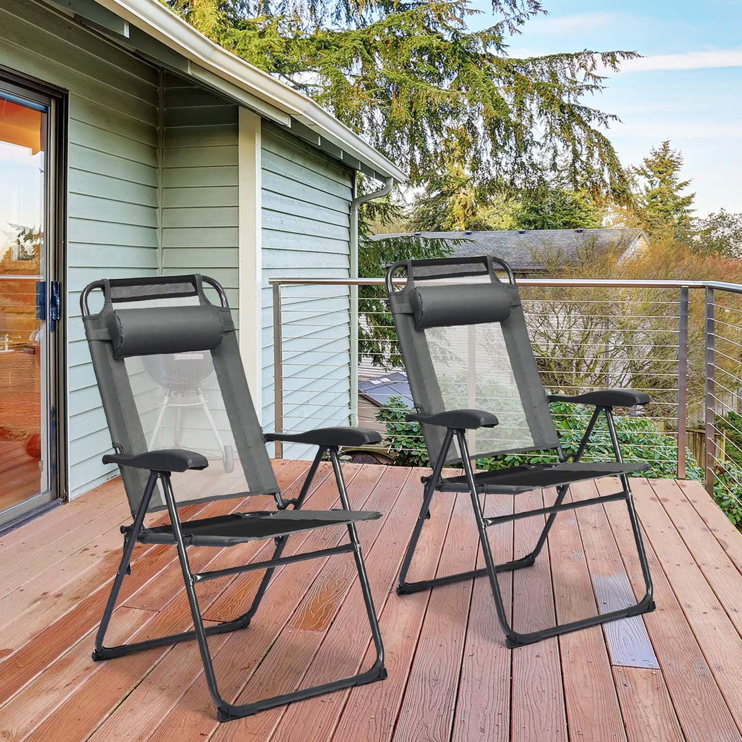 Giantex Set of 2 Patio Dining Chairs, Folding Lounge Chairs with 7 Level Adjustable Backrest