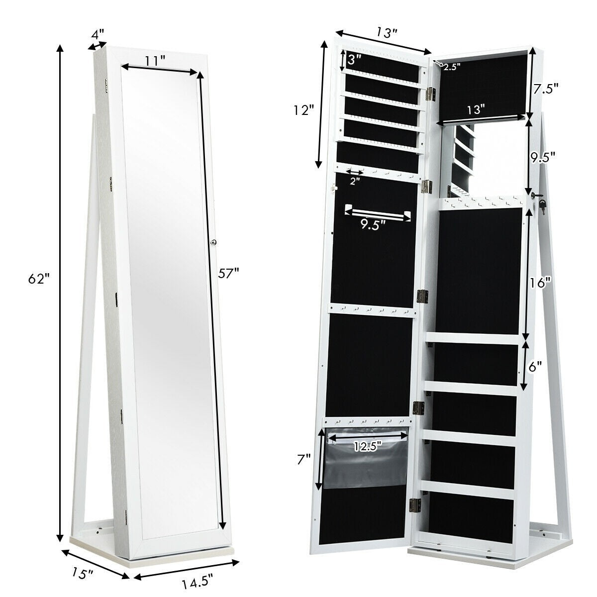 CHARMAID | Standing Jewelry Armoire - Giantexus