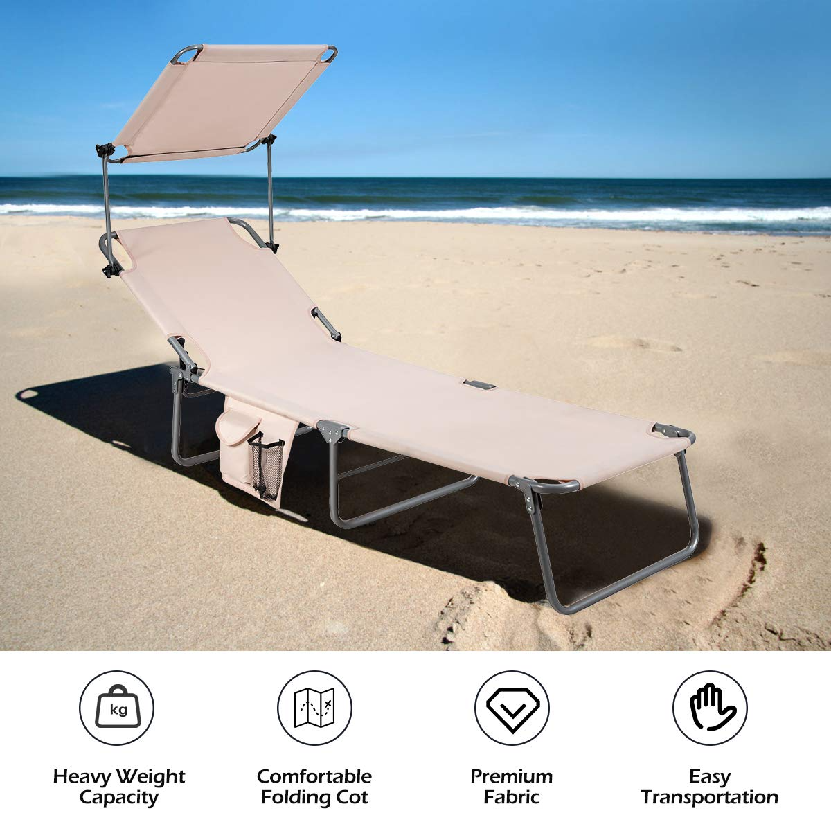 Giantex Lounge Chaise Chair Position and Shade Adjustable W/Canopy and Storage Pocket