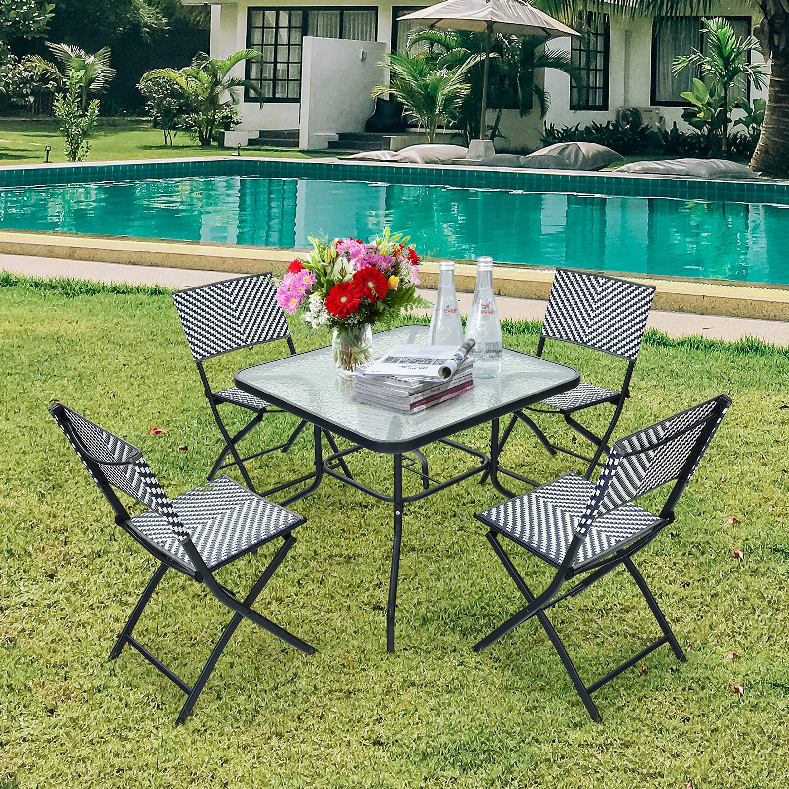 Giantex Set of 4 Patio Folding Chairs, PE Rattan Lawn Chairs