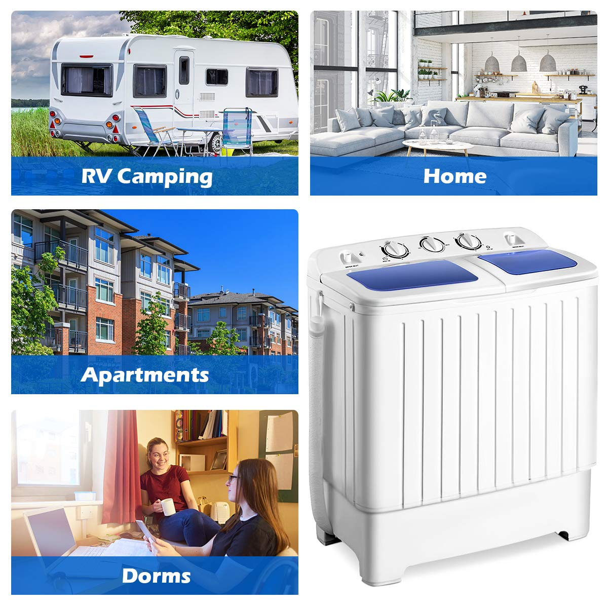 20 lbs Washer Spain Spinner Portable Washing Machine, Blue+ White