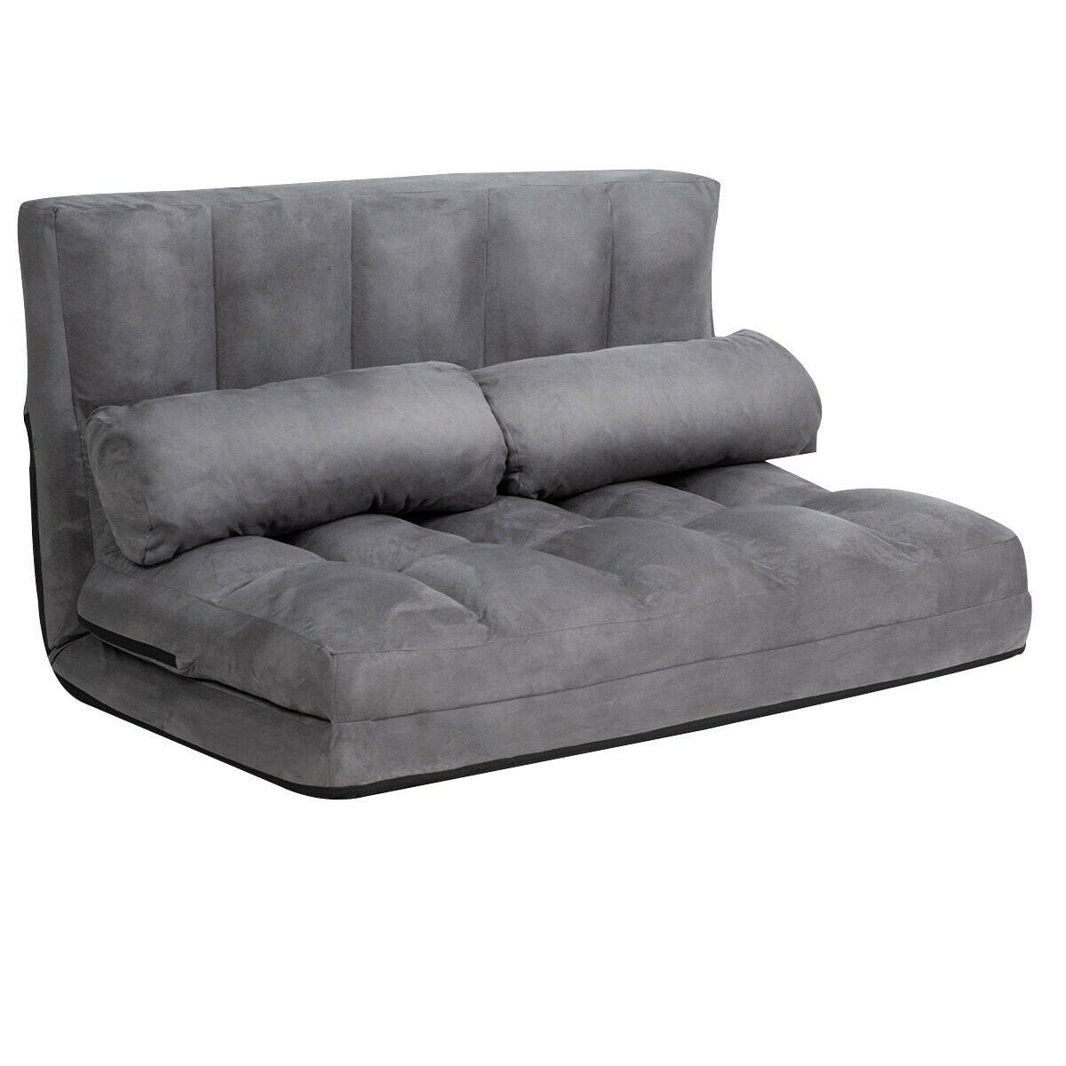 Adjustable Floor Sofa, Foldable Lazy Sofa Sleeper Bed 6-Position Adjustable,2 Pillows - Giantexus