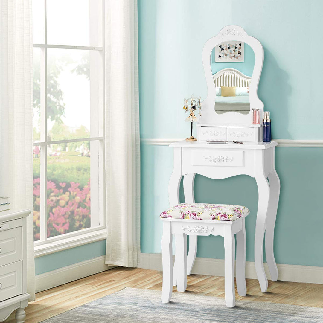Vanity Set with 3 Drawers and Cushioned Stool
