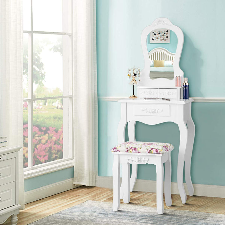 Vanity Set with 3 Drawers and Cushioned Stool