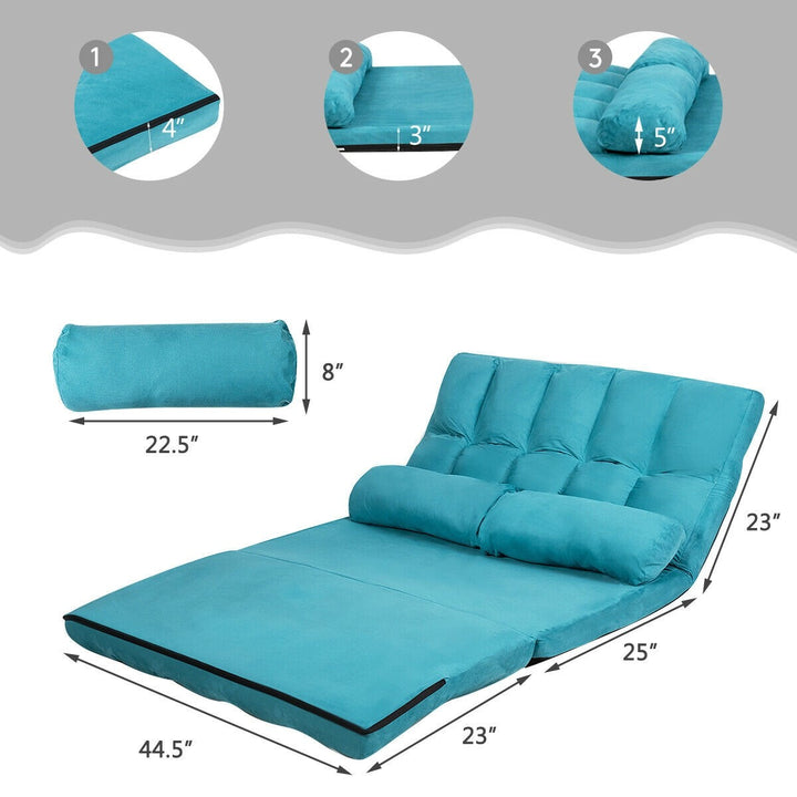 Adjustable Floor Sofa, Foldable Lazy Sofa Sleeper Bed 6-Position Adjustable,2 Pillows - Giantexus