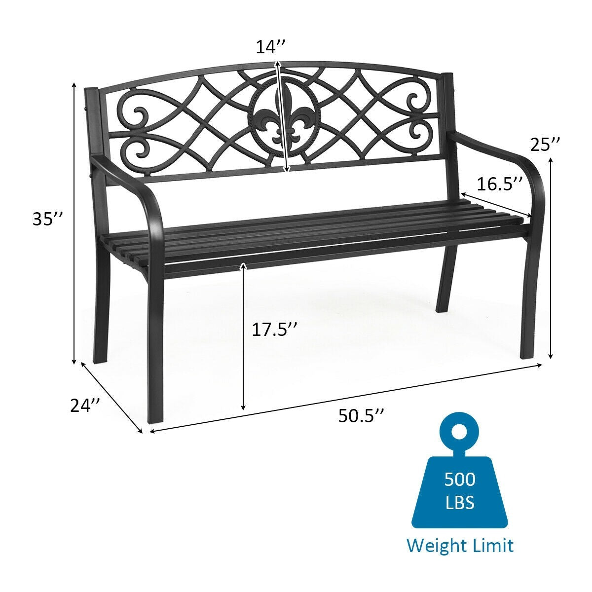 Giantex 50inch Patio Garden Bench,Outdoor Loveseat with Pattern Backrest