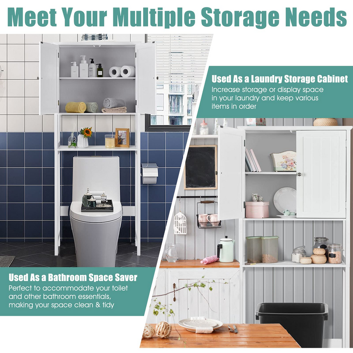 Giantex Over The Toilet Storage Cabinet W/ 2-Door Cabinet, Open Shelf, 3-Positon Adjustable Shelf