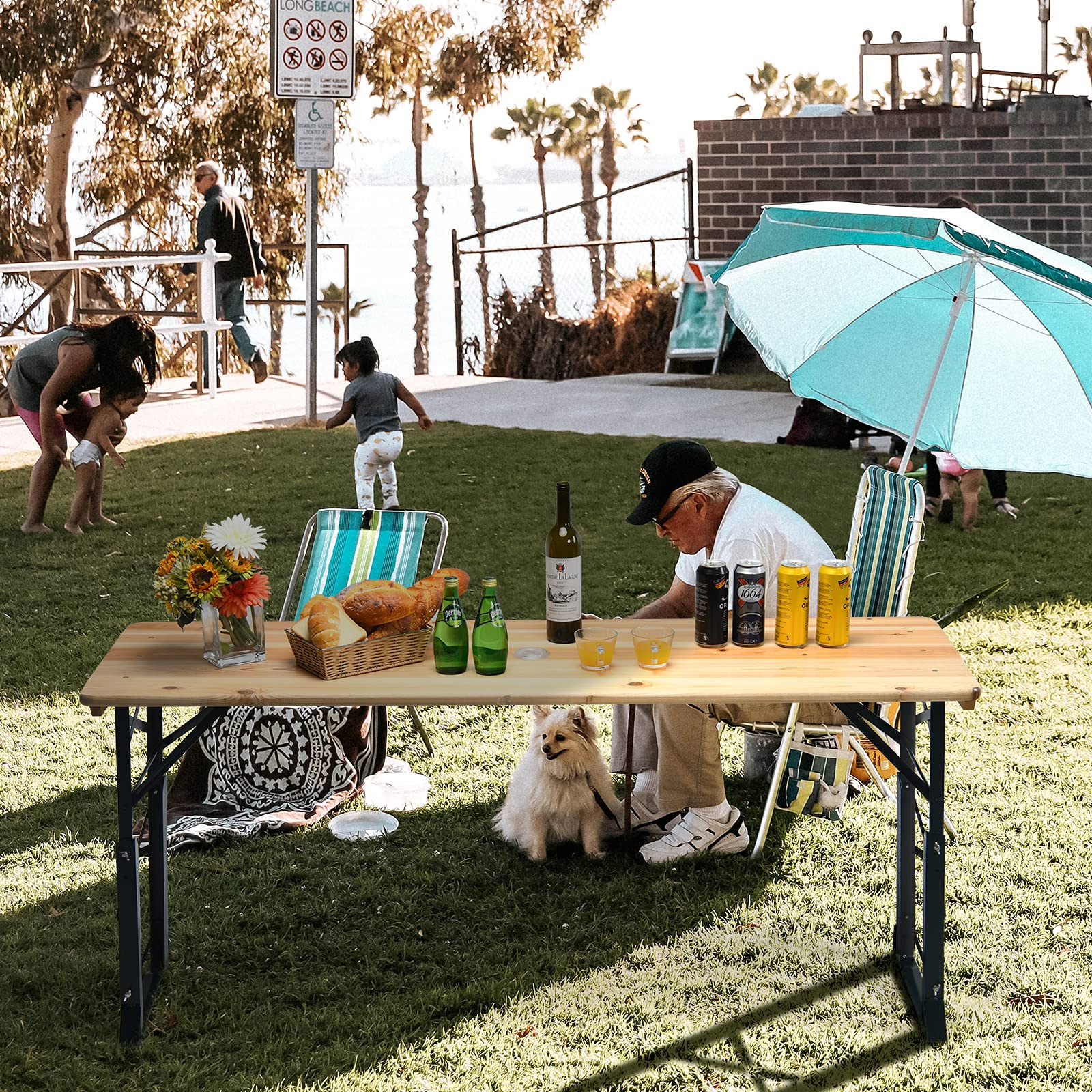 Giantex Folding Camping Table, Roll-Up Folding Table w/Carry Bag, Portable  Aluminum Picnic Table, Low Height Beach Table for Outdoor Use, Travel, BBQ