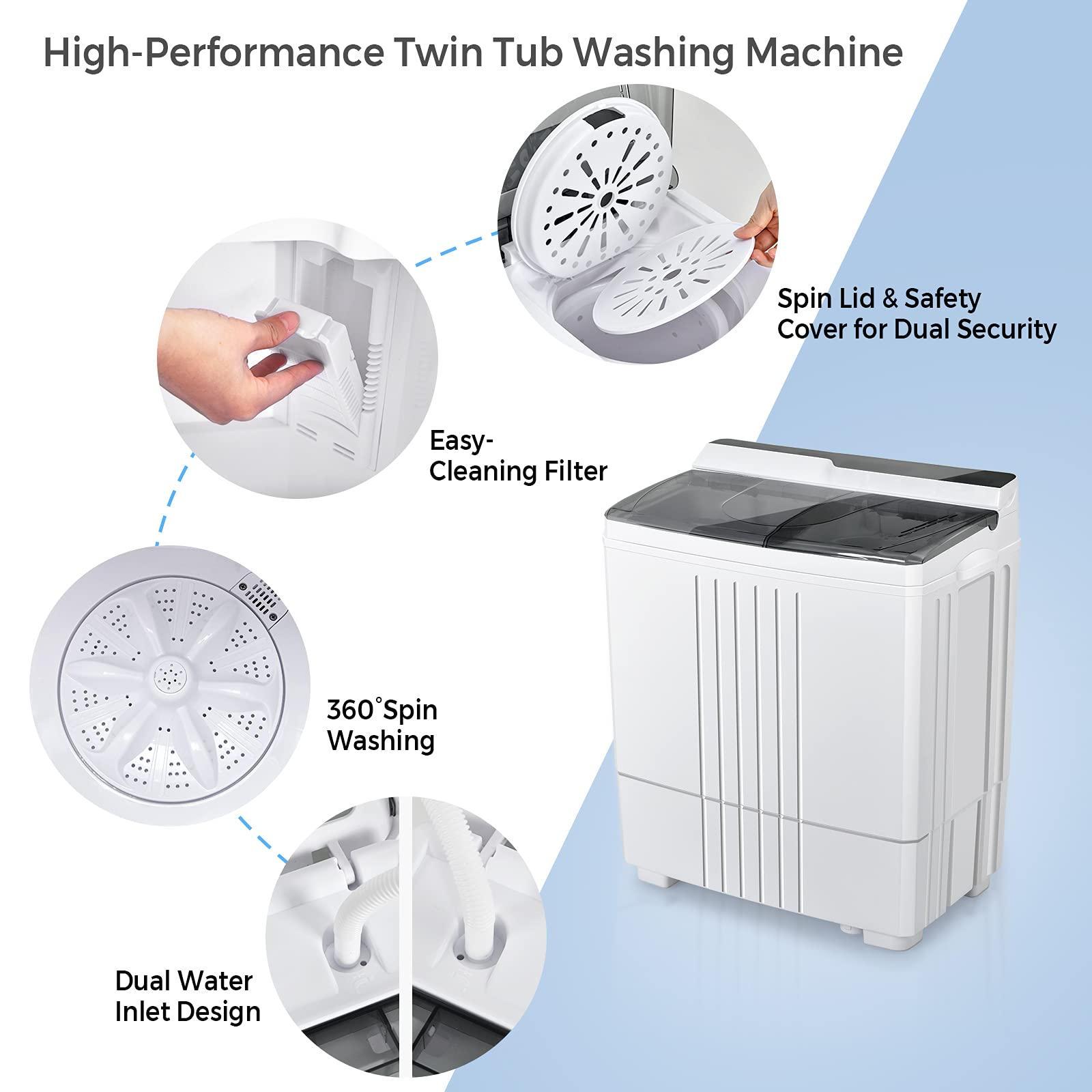 Compact Mini Laundry Washer for Apartment and Home (White & Gray)
