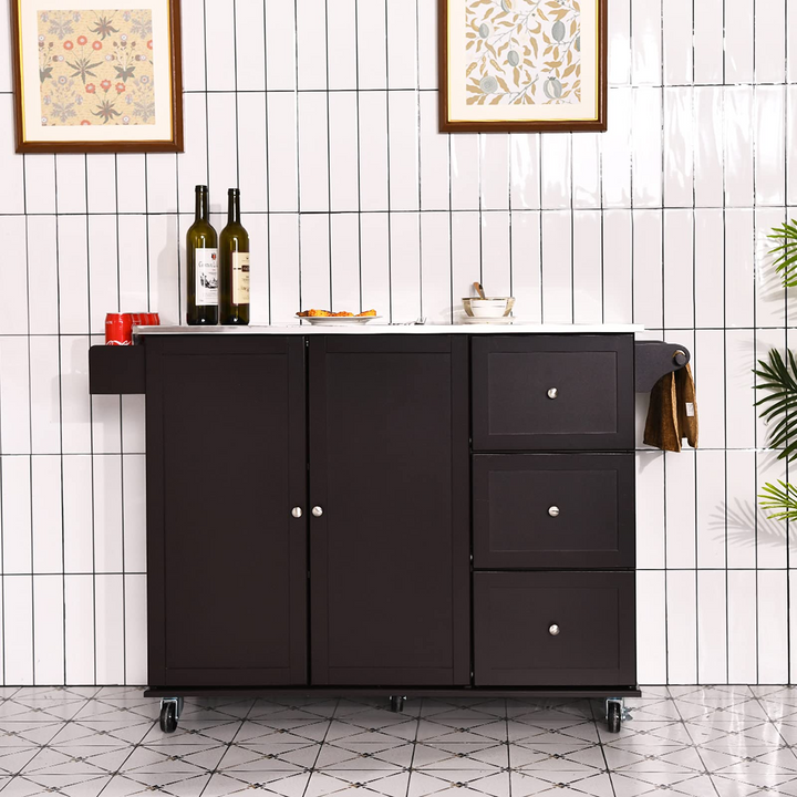 Giantex Kitchen Island with Stainless Steel Countertop, Dark Brown