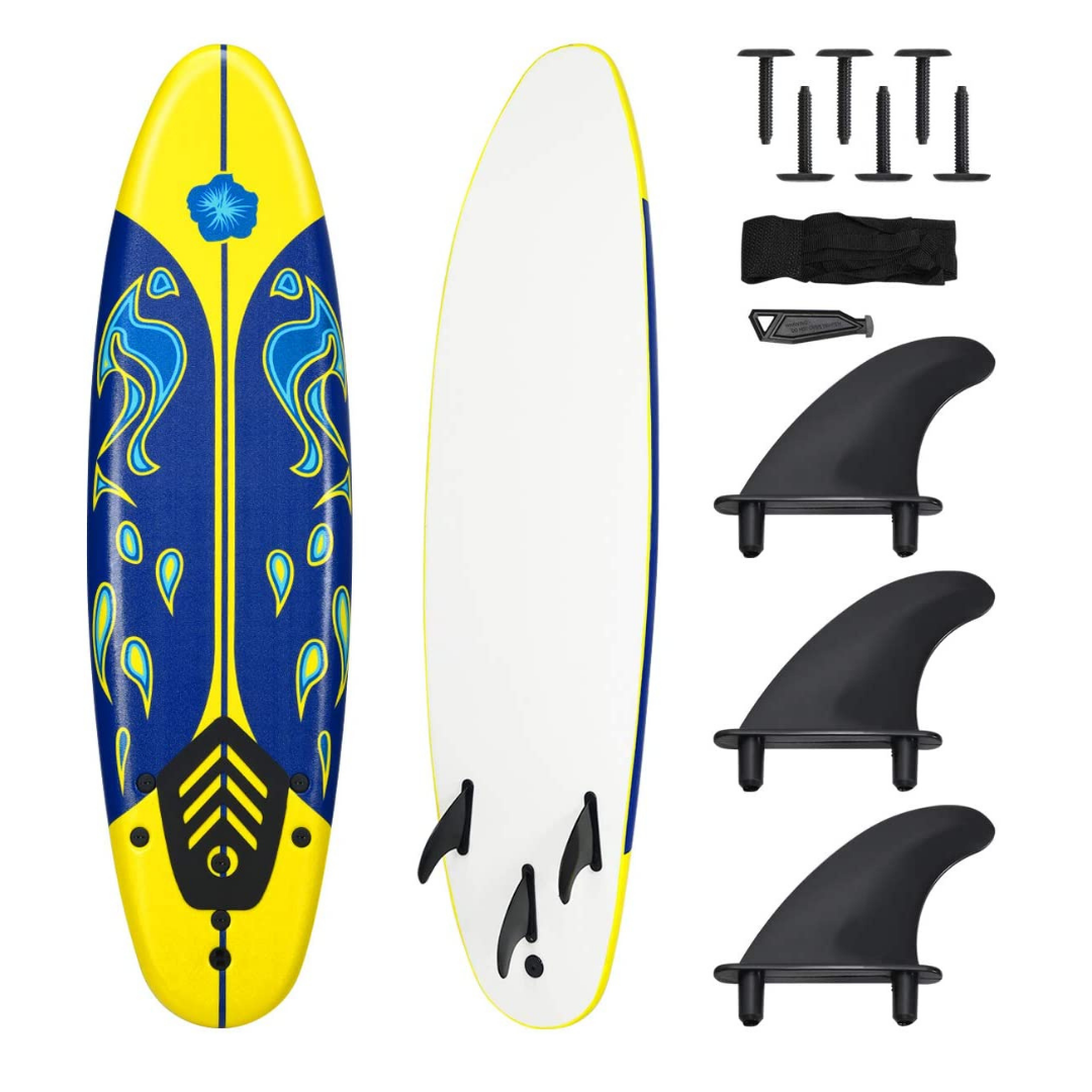 Giantex Surfboard, 6 Ft Stand Up Surfing Board w/ 3 Detachable Fins - Giantexus