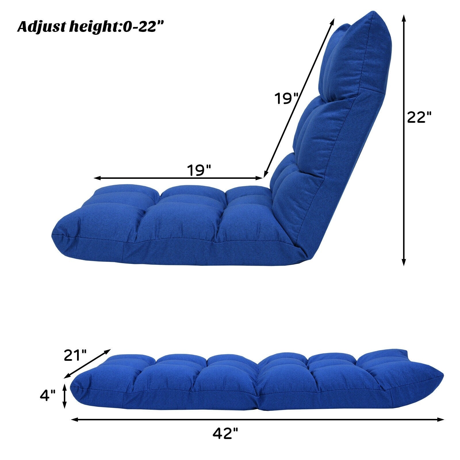 Adjustable Floor Gaming Sofa Chair 14-Position Cushioned Folding - Giantexus