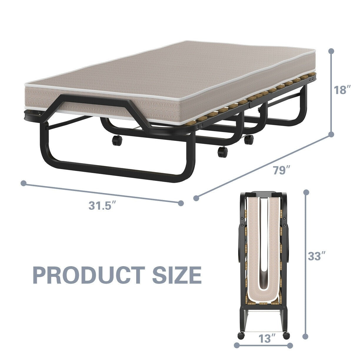 Rollaway Folding Bed with 4 Inch Mattress