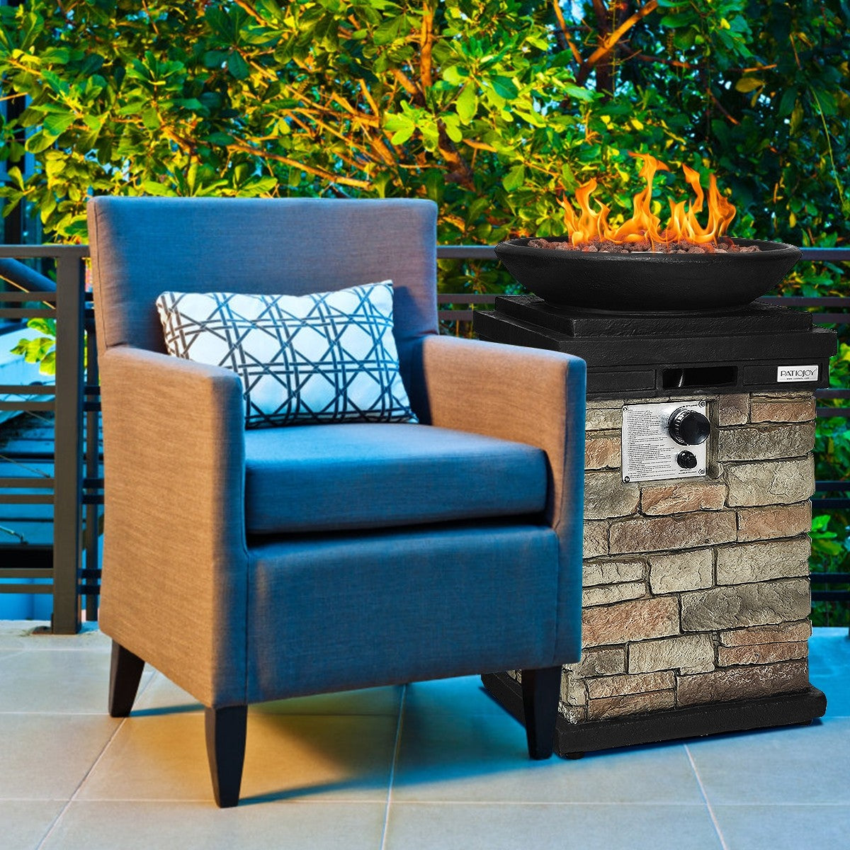 Firebowl Column, 40,000 BTU Outdoor Gas Fire Pit - Giantex