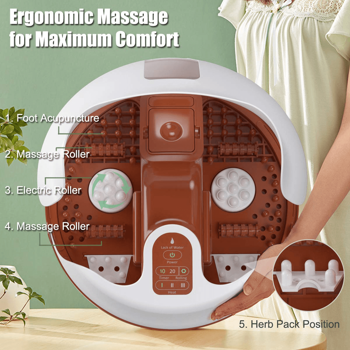 Giantex Steam Foot Spa Bath Massager w/3 Heat Levels, Pedicure Massage Rollers, Foot Spa Massager for Stress Relief (Brown/Gray) - Giantexus