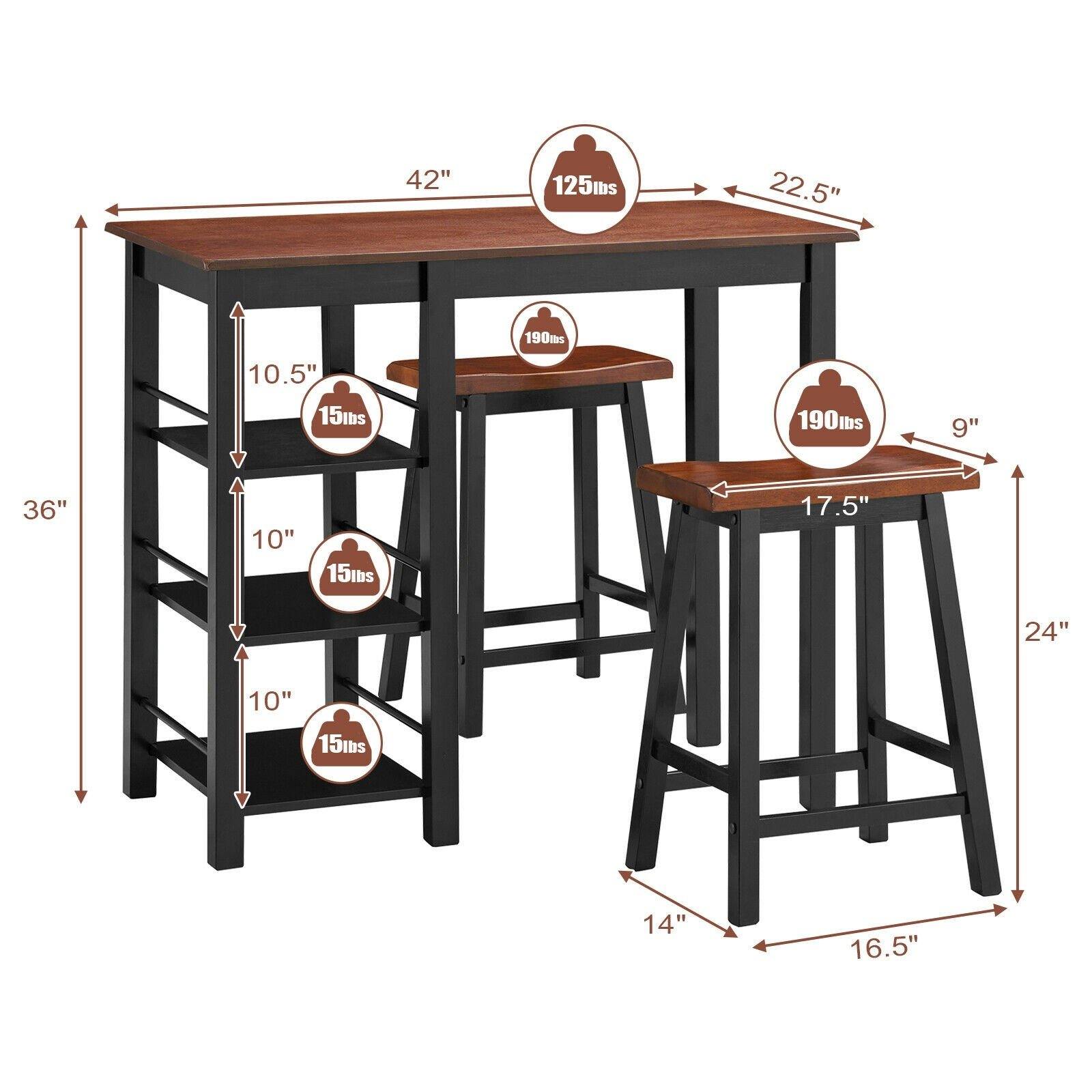 3 Piece Dining Set, Entirely Wood Counter Height Table Set with 2 Chair and 3-Tier Storage Shelves - Giantexus