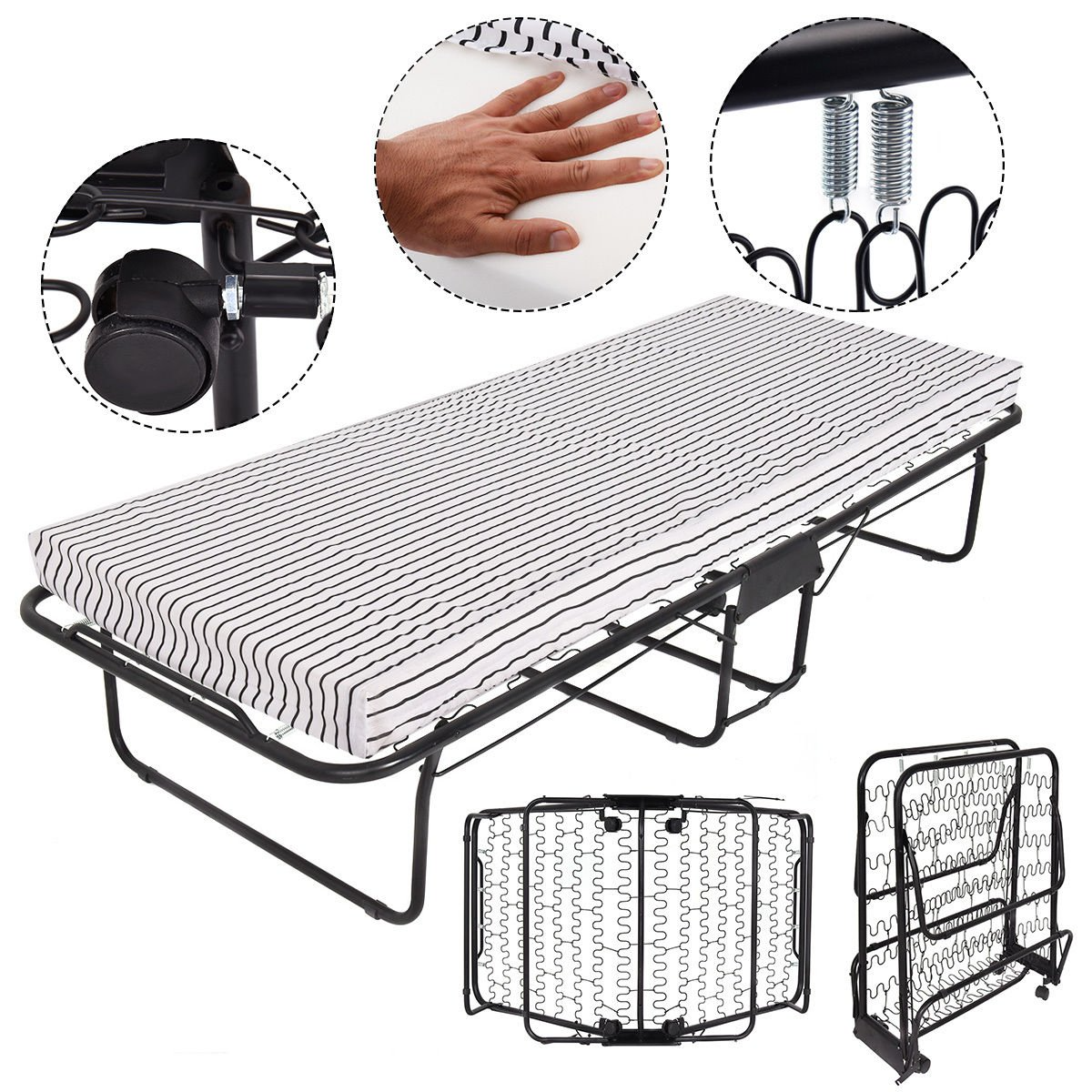 Giantex 75"x31" Folding Guest Bed Foam Mattress Portable Sleeper Pull Out Furniture, Black