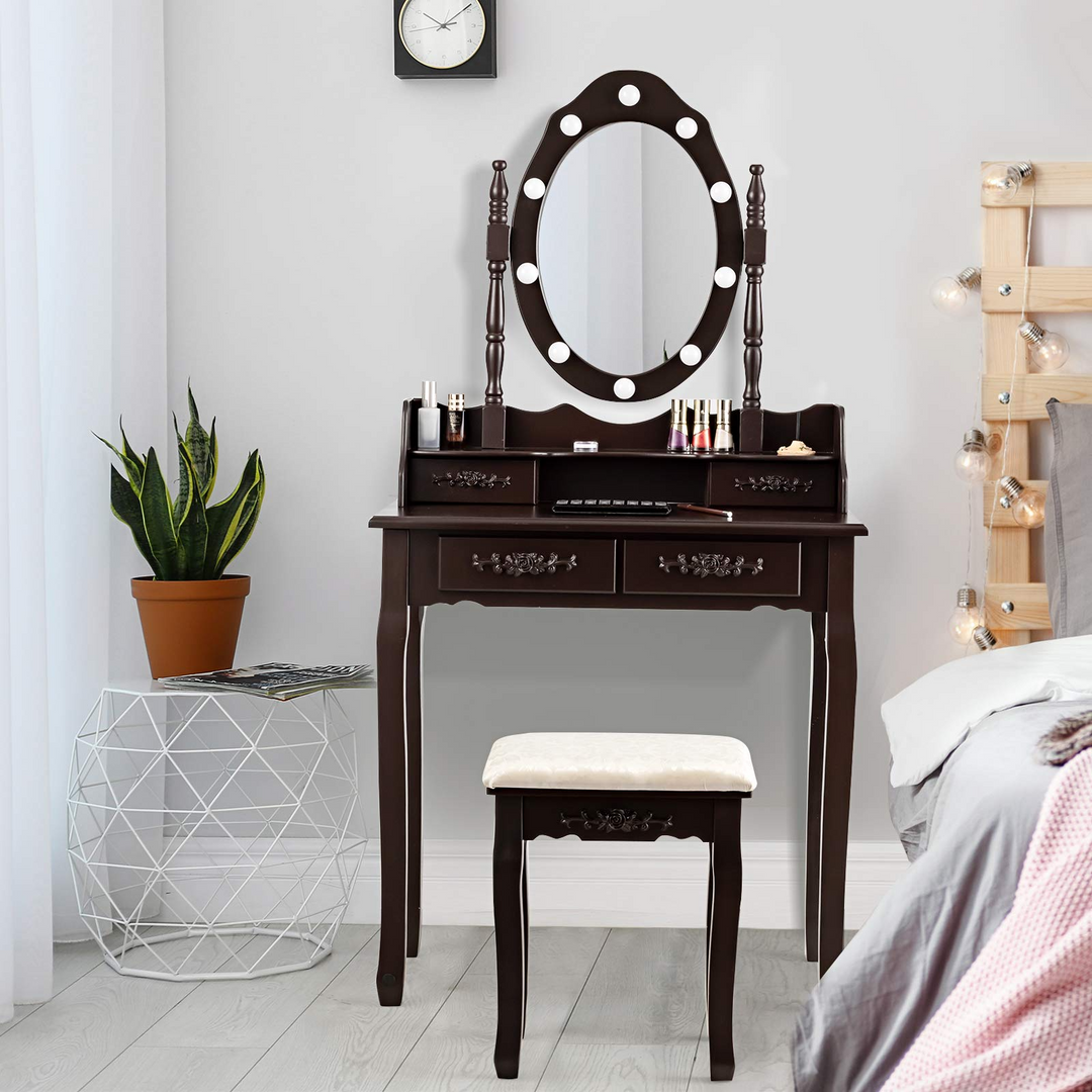 CHARMAID Vanity Set with 10 LED Lights and 4 Drawers - Giantexus