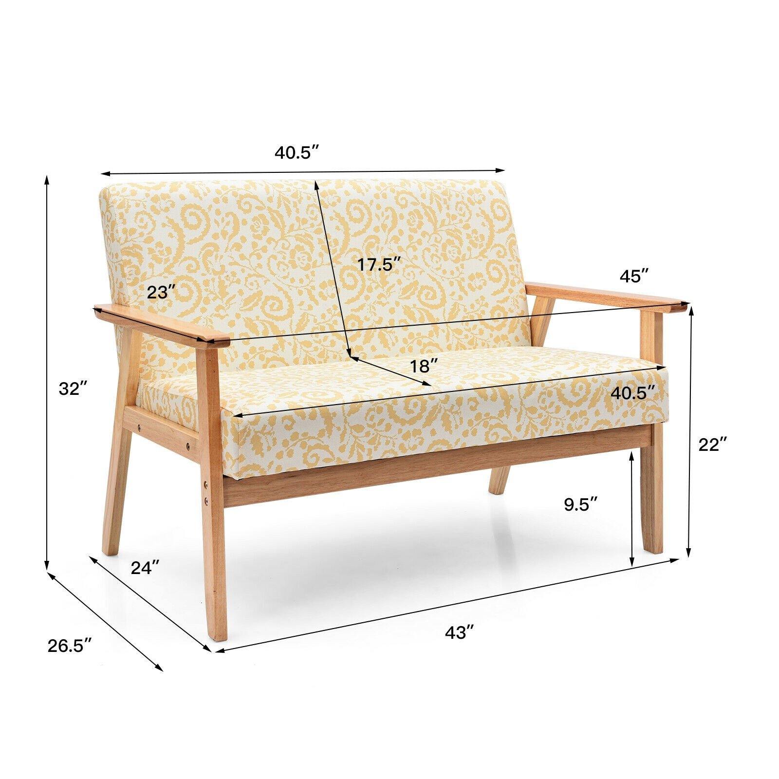 Giantex Mid-Century Wooden Loveseat, Upholstered Wooden Lounge Accent Chair - Giantexus