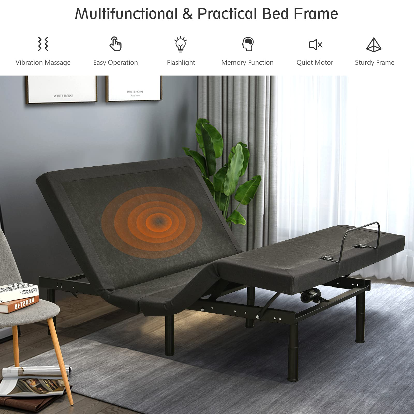 Giantex Adjustable Bed Base with Massage, Wireless Zero Gravity Bed Base Frame