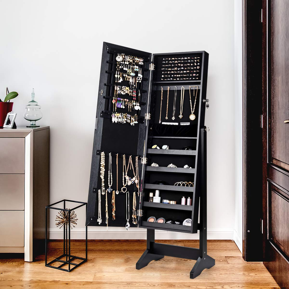 CHARMAID Freestanding Lockable Jewelry Organizer Box with Large Storage Capacity
