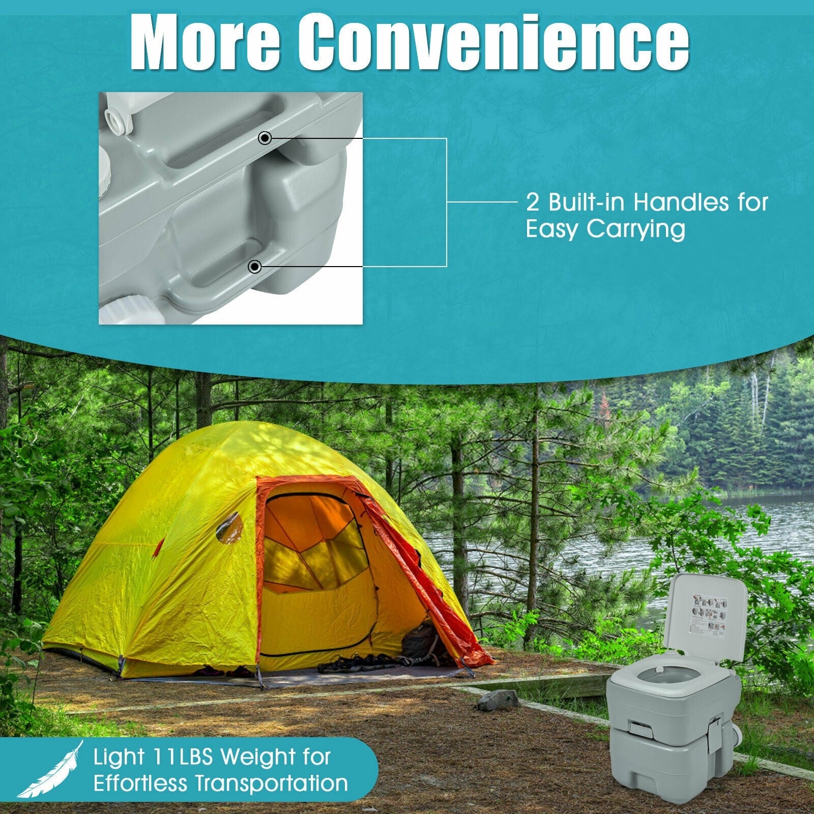 Portable Toilet 5.3 Gallon with Powerful Push Pump
