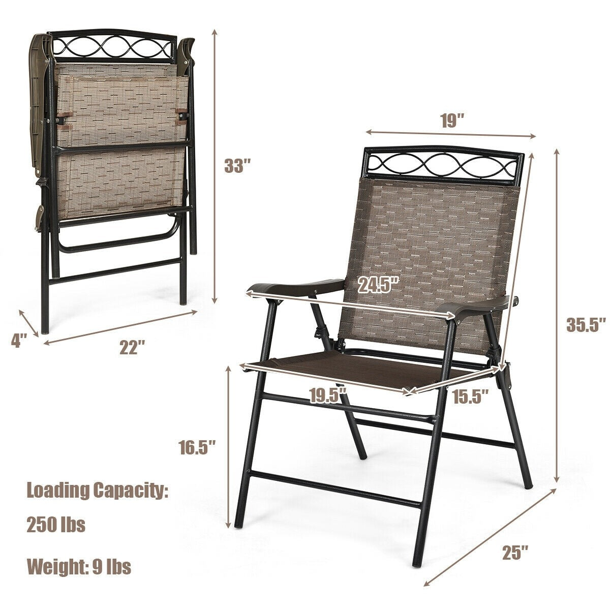 Set of 2 or 4 Patio Chairs, Outdoor Folding Lawn Chairs for Beach