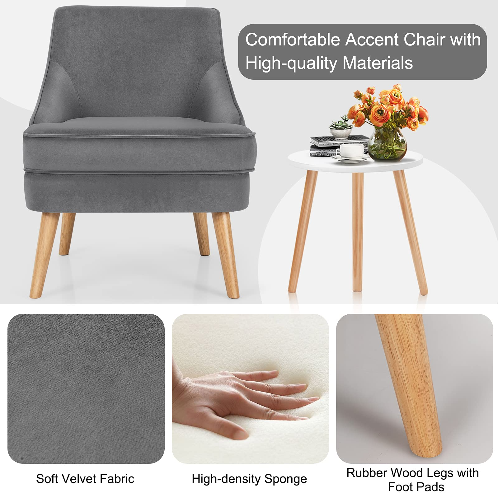 Giantex Mid Century Single Sofa Chair w/Rubber Wood Legs