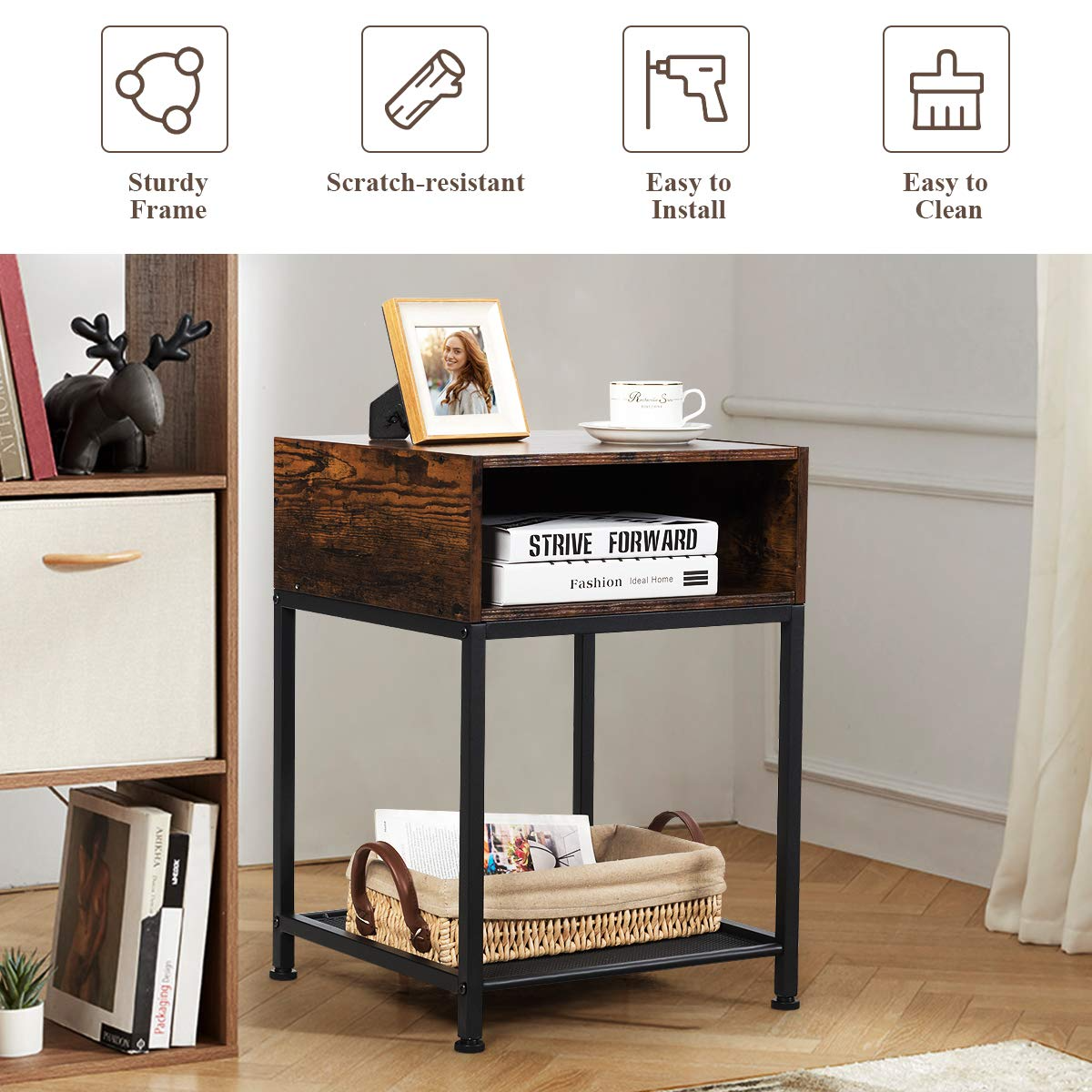 Giantex End Table Industrial W/Open Compartment