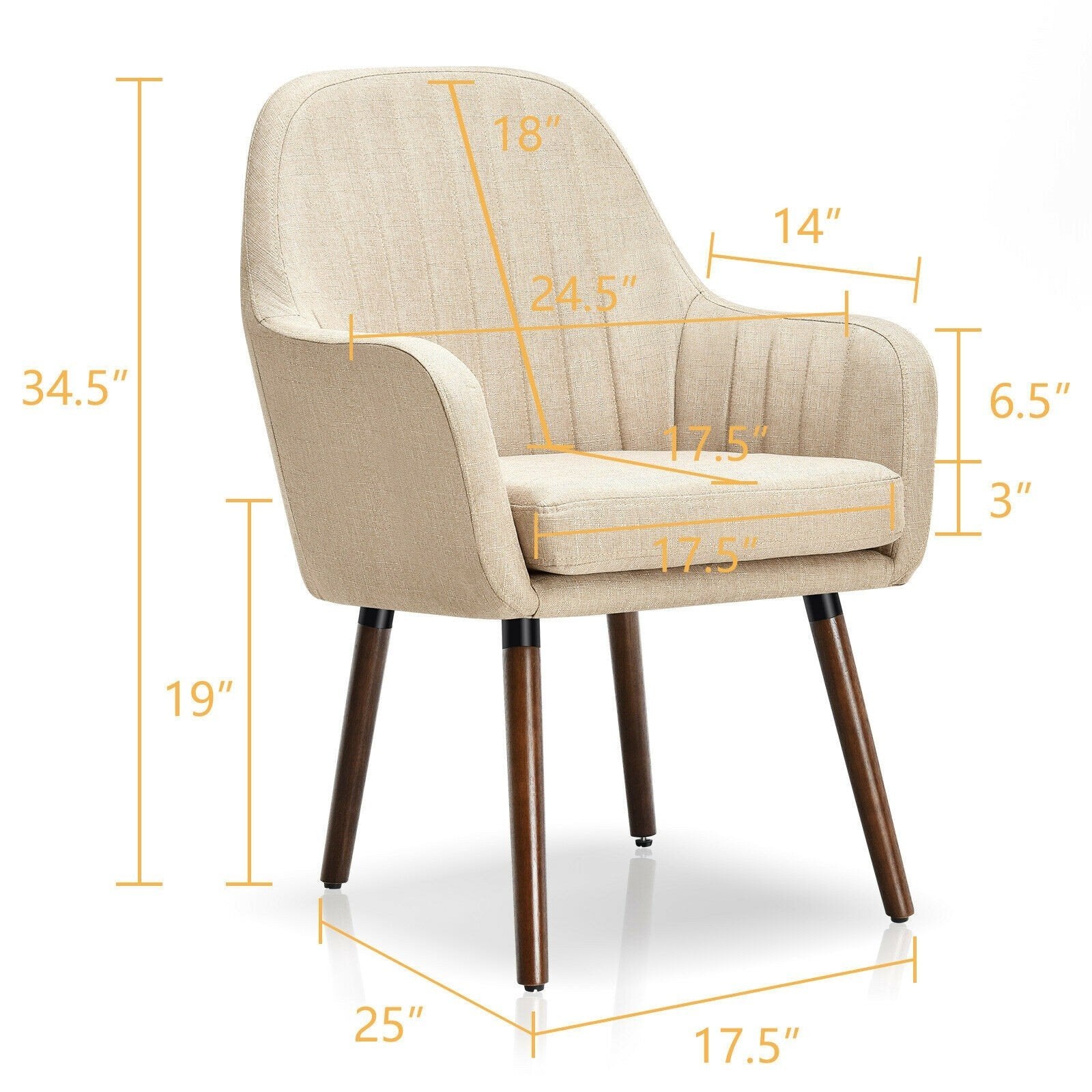 Set of 2 or 4 Fabric Dining Chairs, Accent Upholstered Arm Chair w/Wood Legs - Giantexus