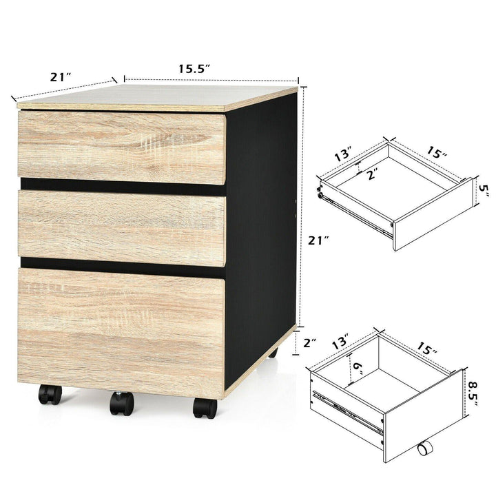 3-Drawer Mobile File Cabinet Under Desk for Legal Letter File Home Storage - Giantexus