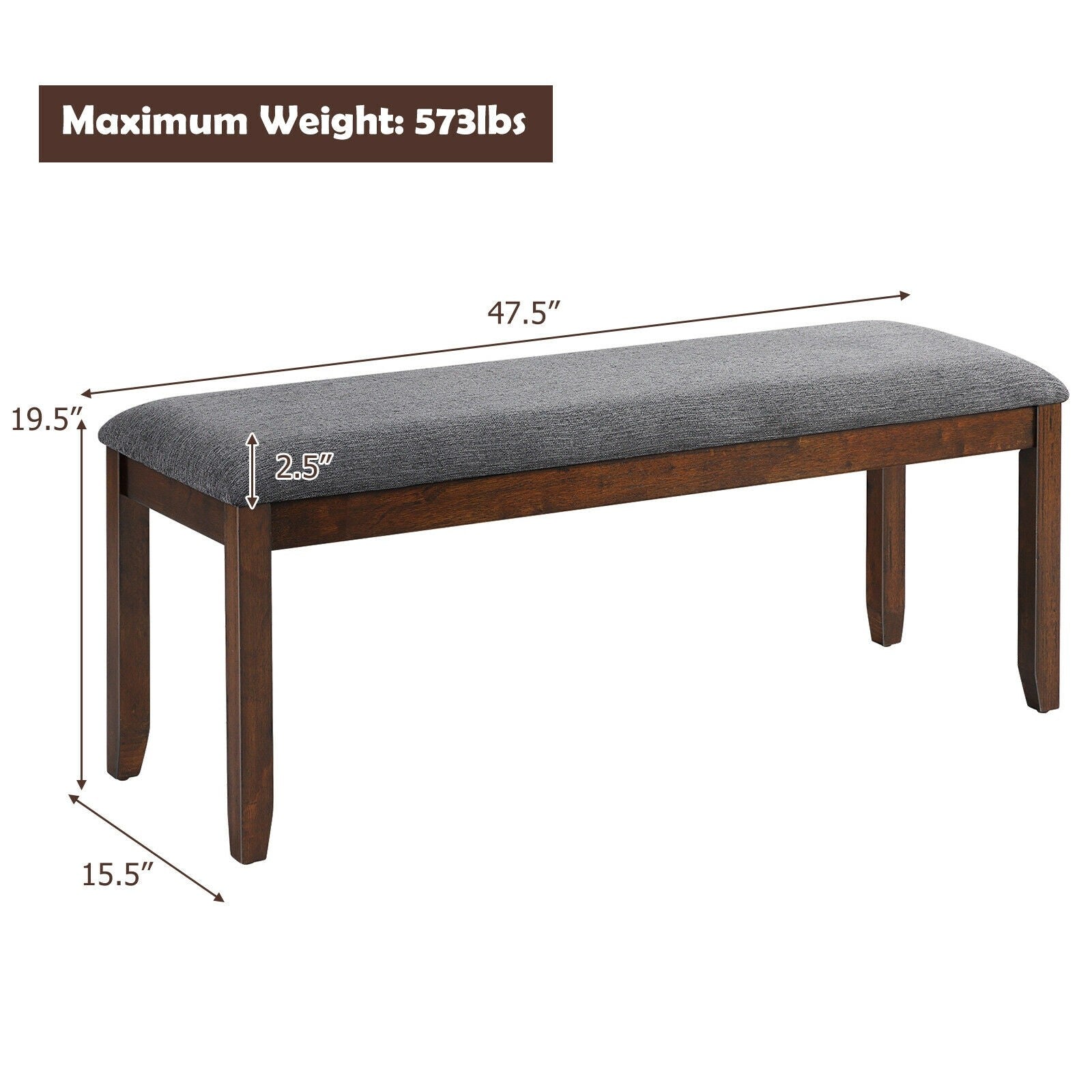 Giantex Dining Room Bench, Wood Kitchen Table Bench with Upholstered, 47.5 x 15.5 x 19.5 Inches Ottoman Bench