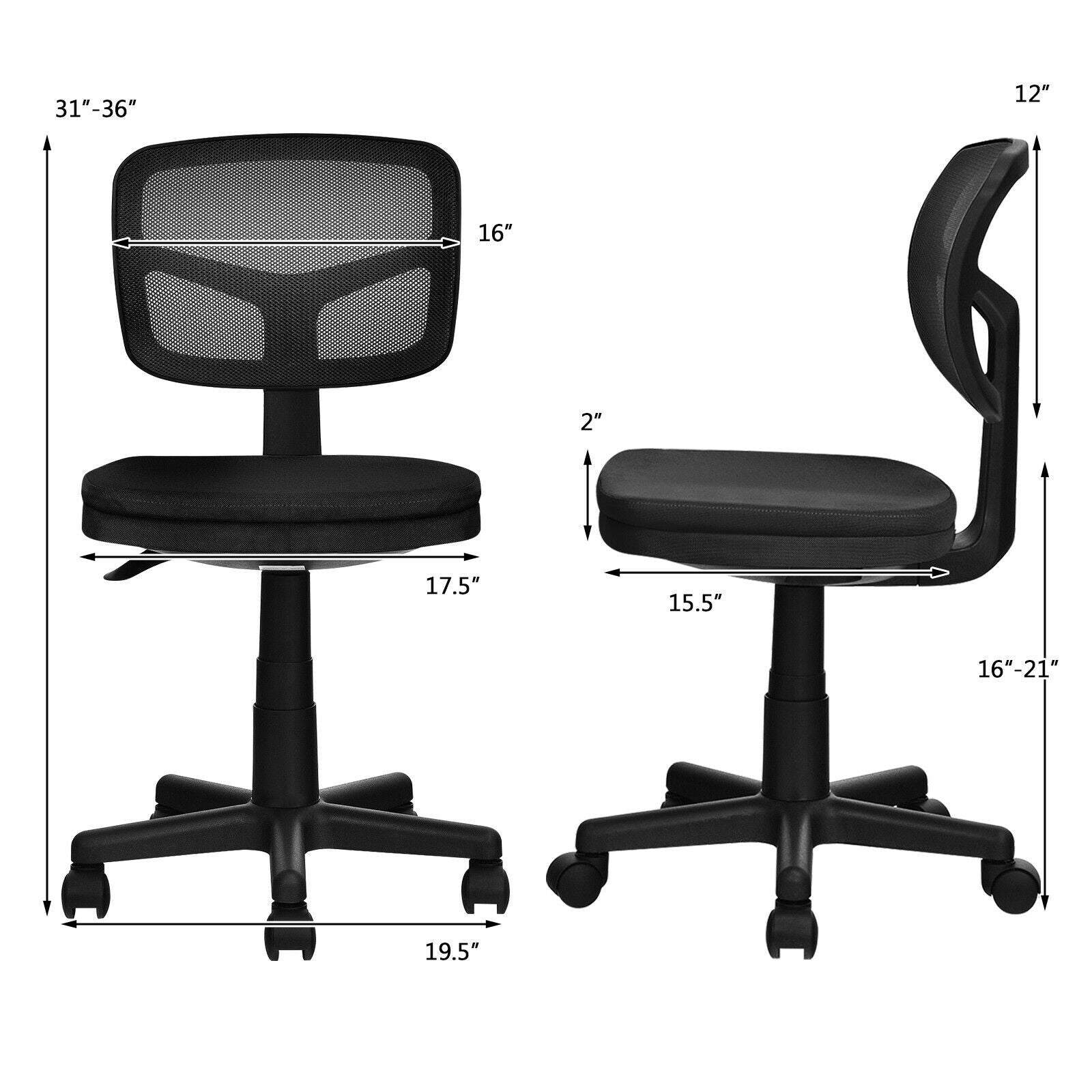 Armless Desk Chair, Low-Back Computer Chair - Giantexus