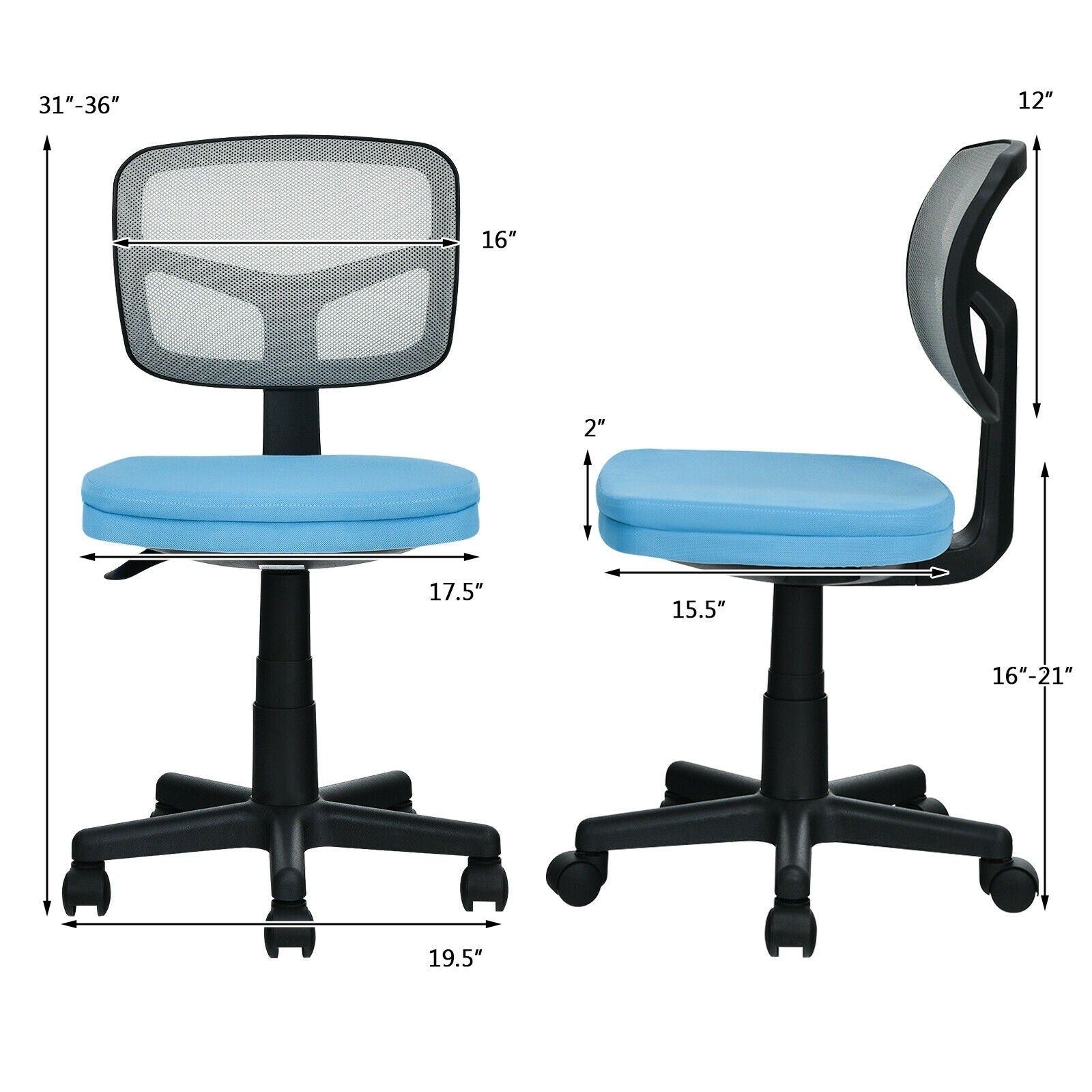 Armless Desk Chair, Low-Back Computer Chair - Giantexus
