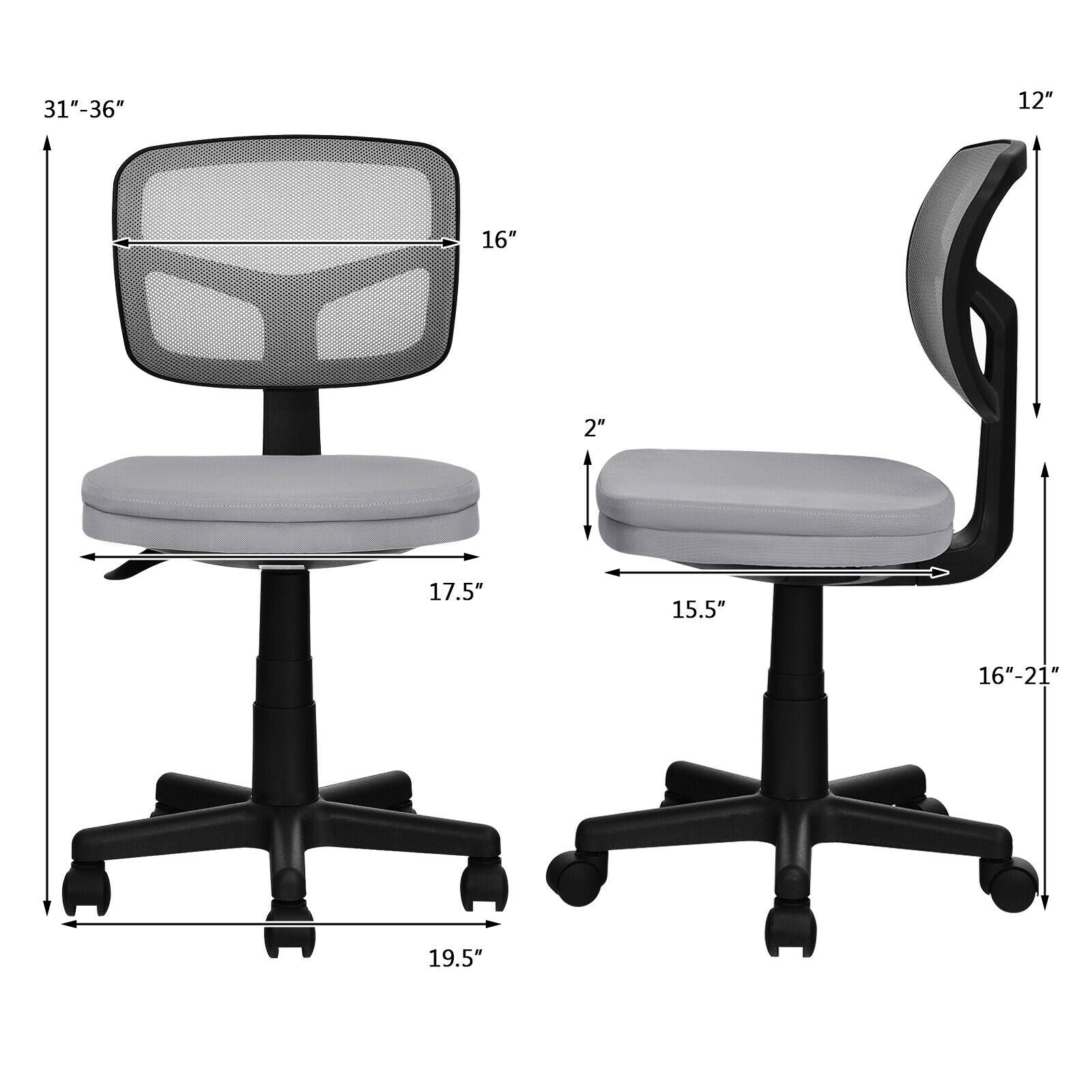 Armless Desk Chair, Low-Back Computer Chair - Giantexus