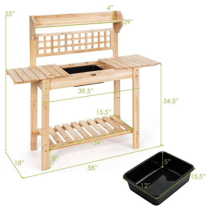 Giantex Garden Potting Bench, Outdoor Wood Work Table w/Sliding Tabletop