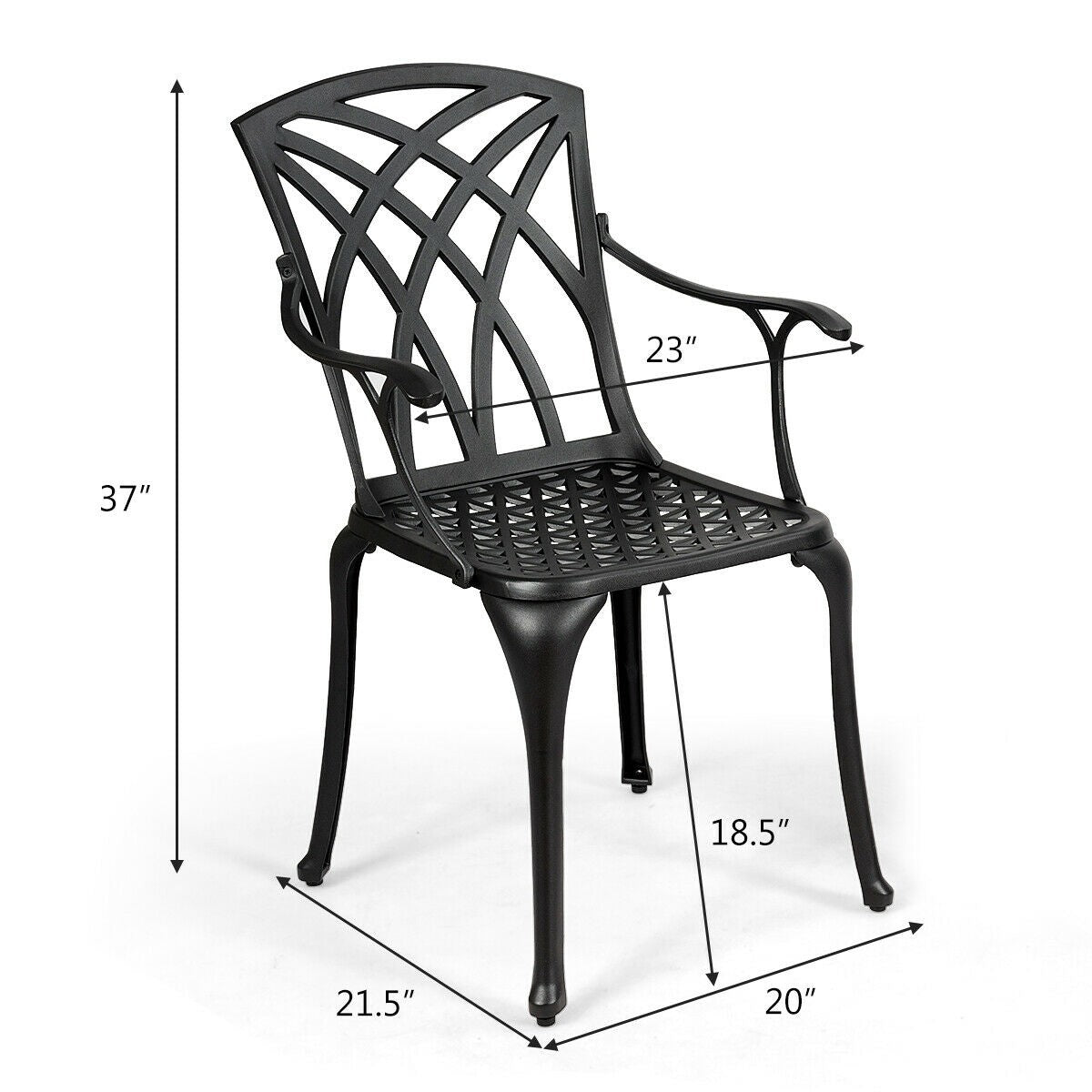 Set of 2 Outdoor Dining Chairs, Cast Aluminum Chairs with Armrest