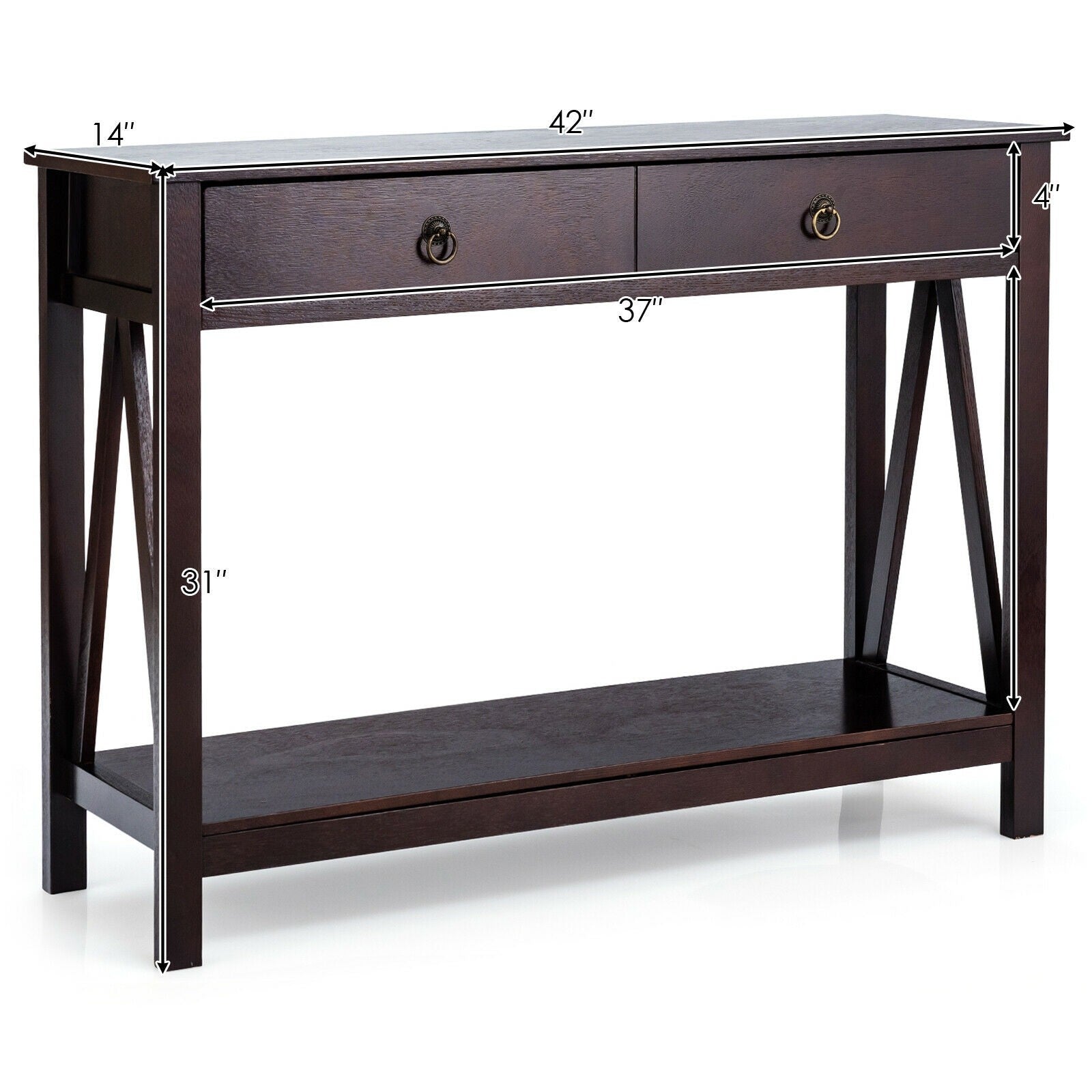 Console Table 2-Tier with Storage Drawers and Shelf