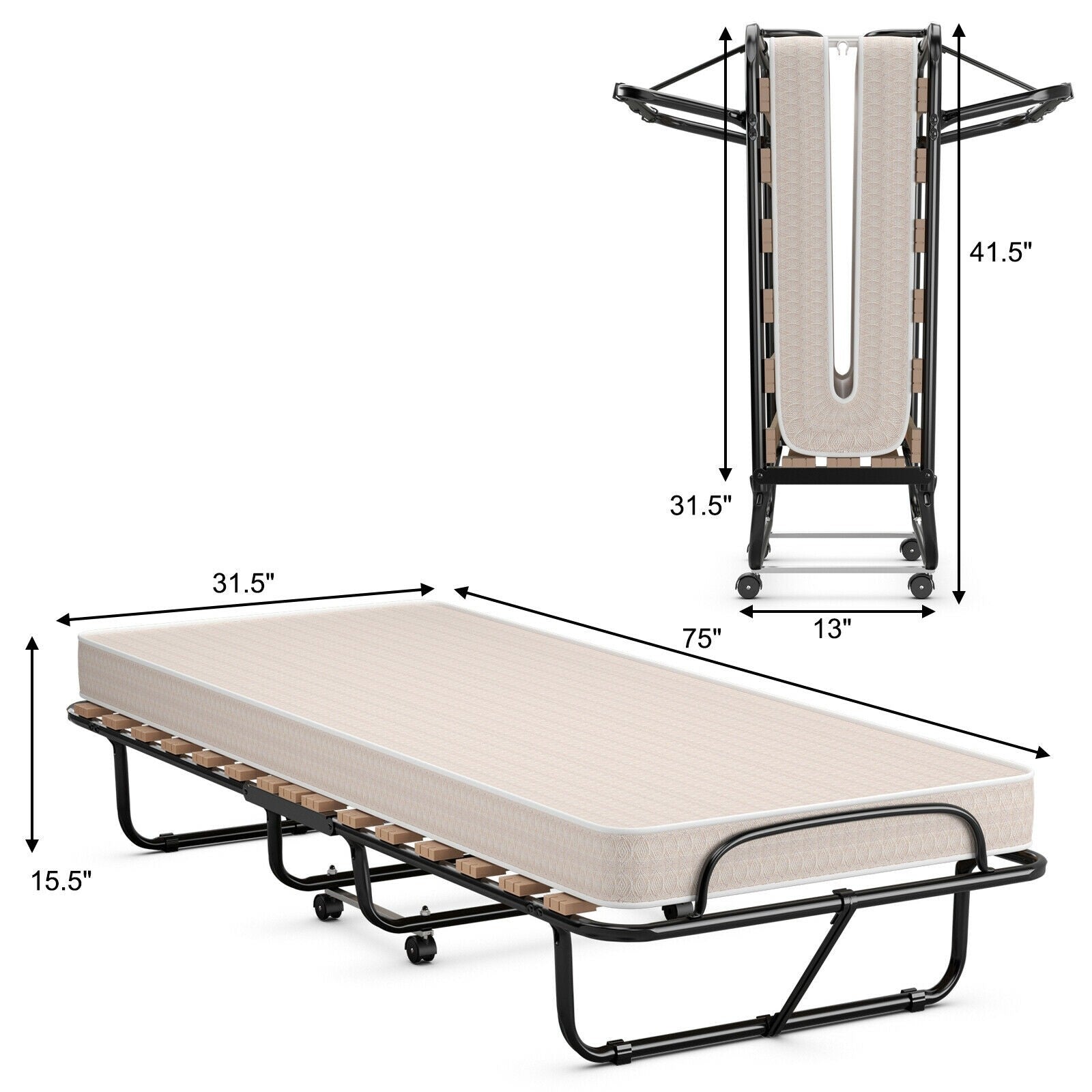 Folding Bed with Mattress Rollaway Guest Bed