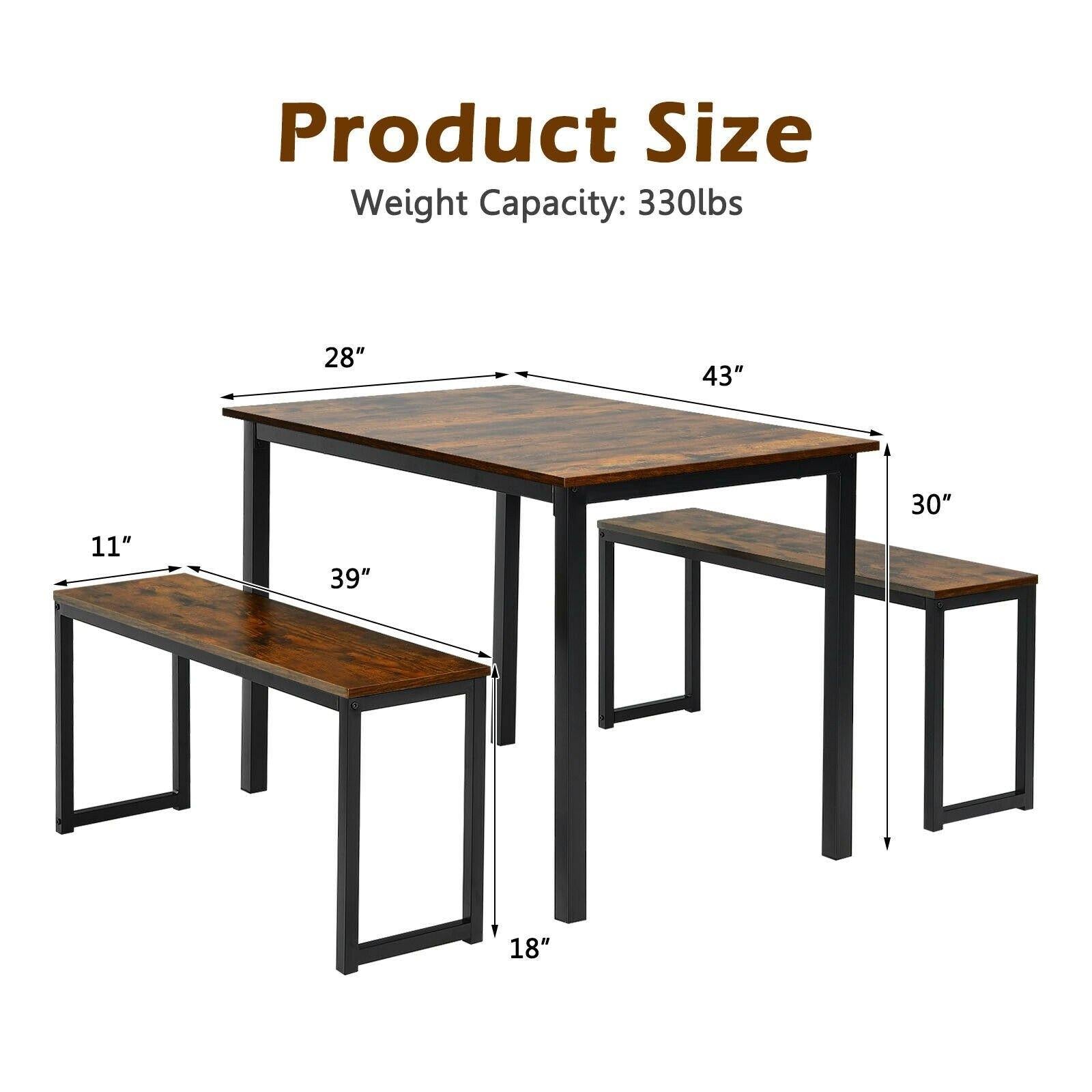 3-Piece Dining Table Set with 2 Benches, Kitchen Bench Table Set - Giantexus