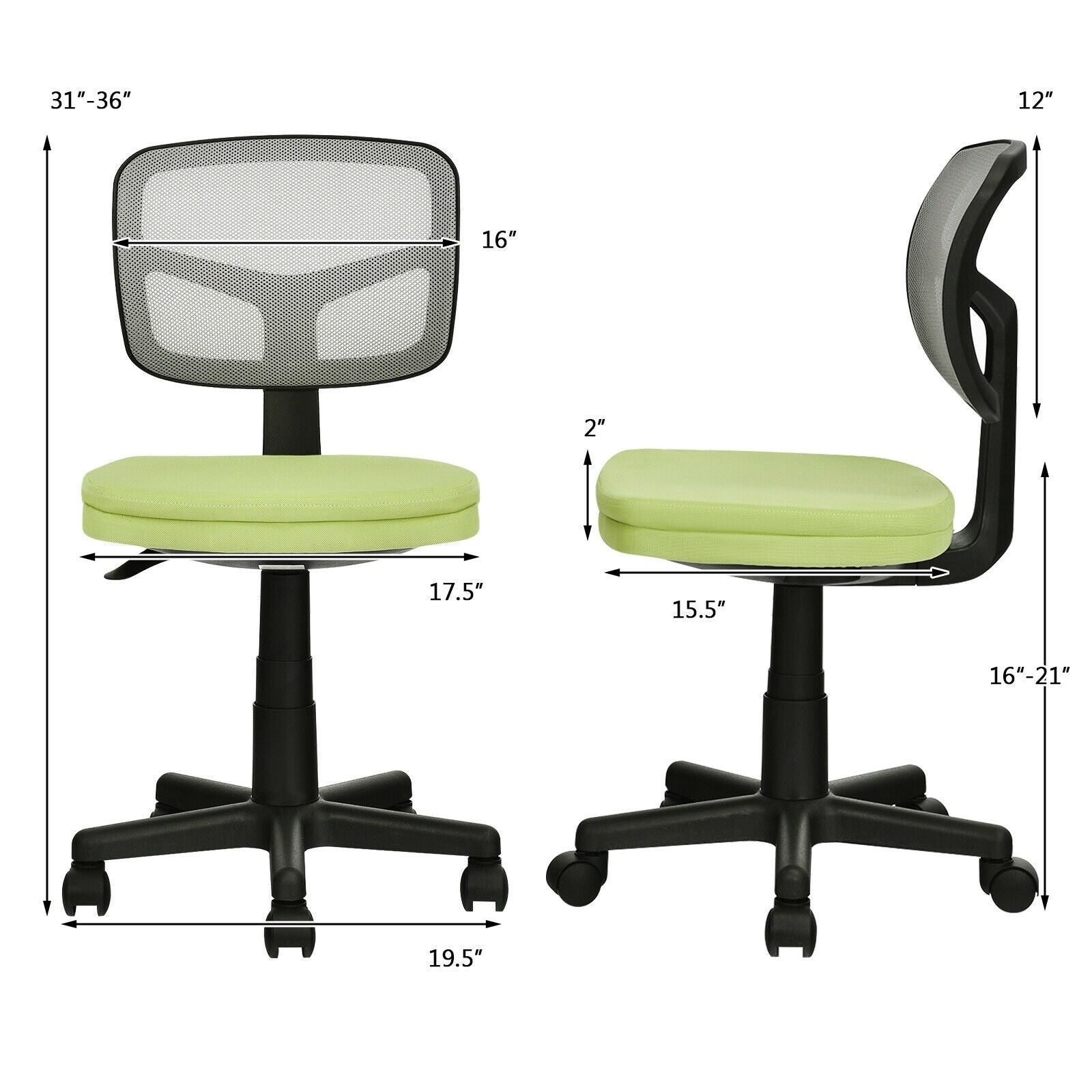 Armless Desk Chair, Low-Back Computer Chair - Giantexus
