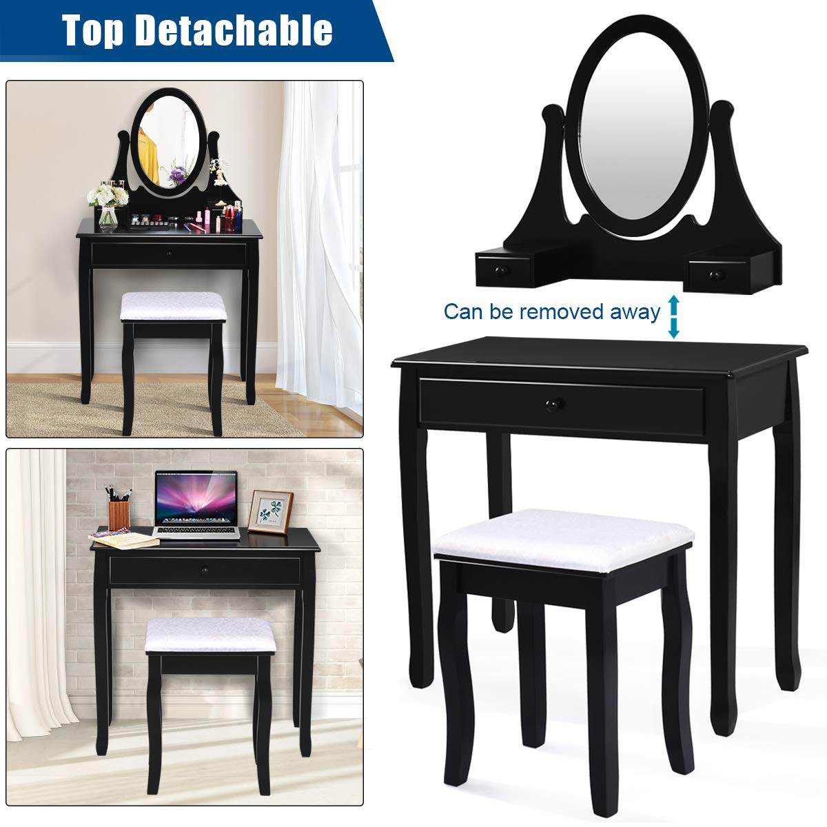 Giantex Vanity Set with Oval Mirror and Cushioned Stool