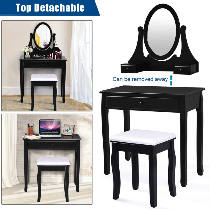 Giantex Vanity Set with Oval Mirror and Cushioned Stool